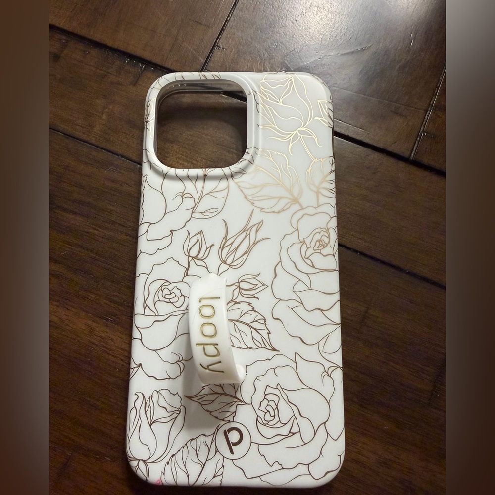Loopy Case White Phone Case with Gold Floral Outline